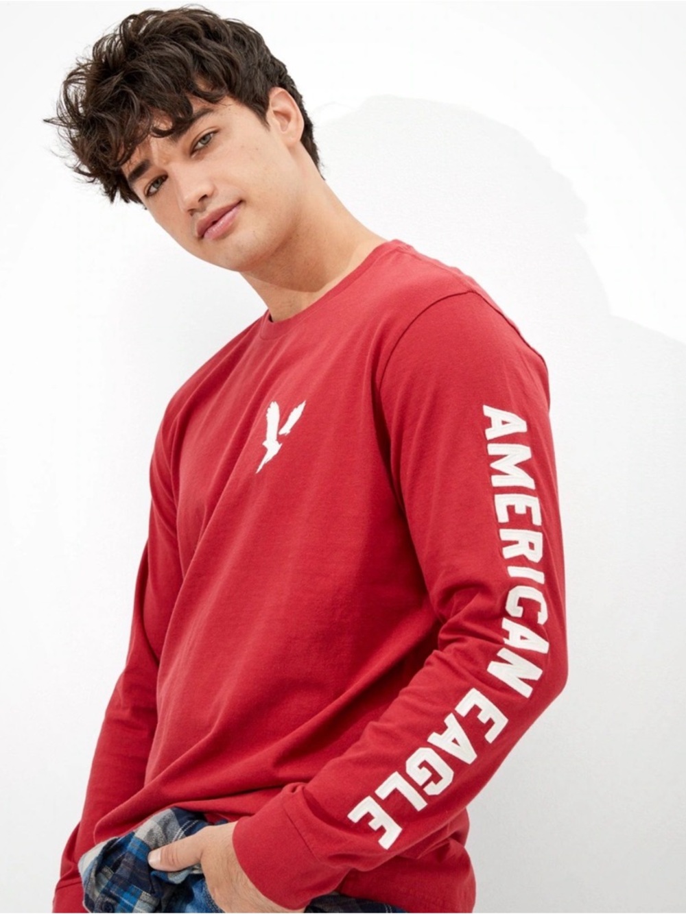 American Eagle Long Sleeve Shirt Men’s Size Large Red Logo Graphic Tee